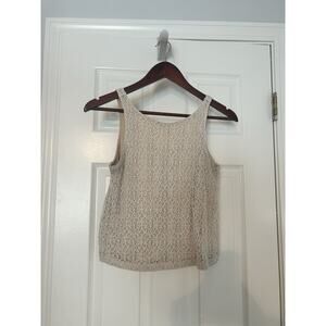 Cream Textured Lace Tank Top Nude Lined Sleeveless Boho Cottagecore Minimalist